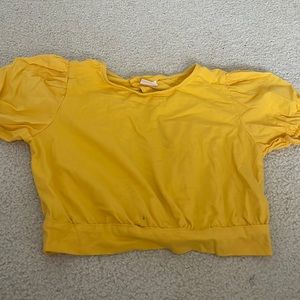 Zara yellow shirt with puffy short sleeves.